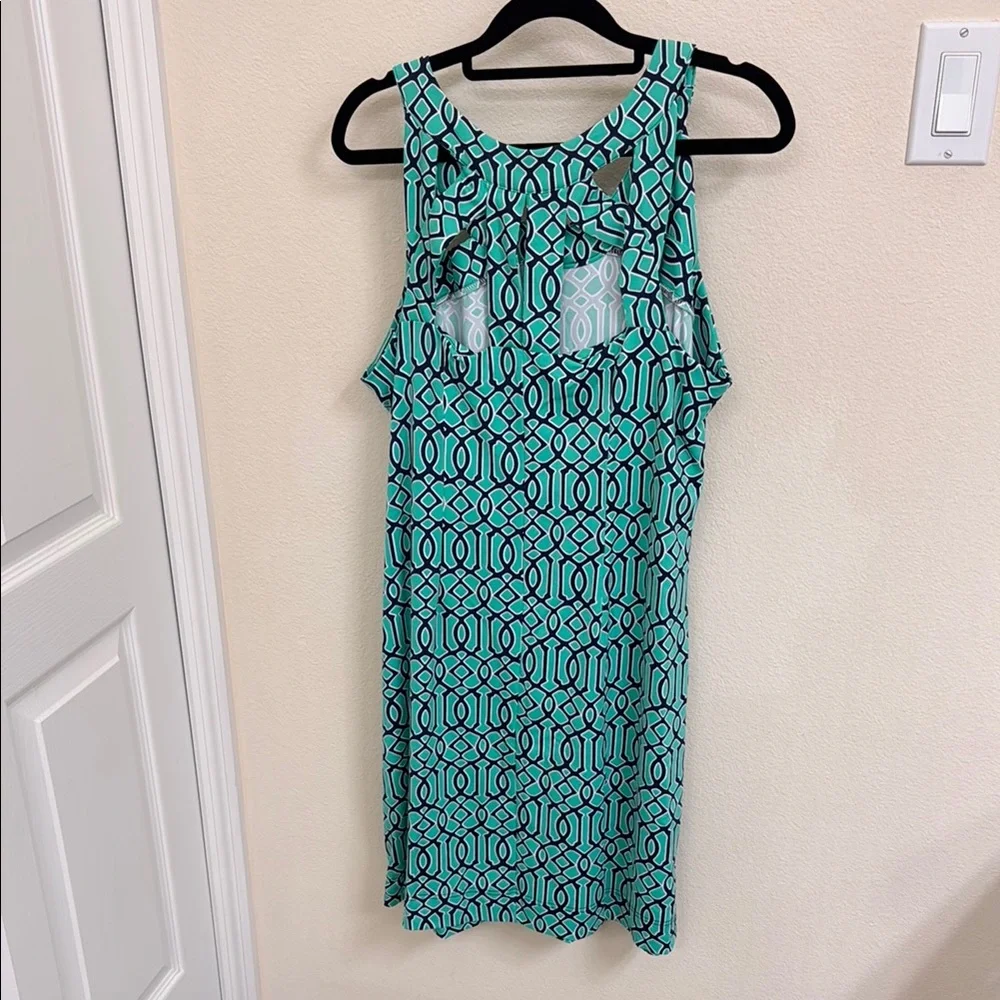 Lulu-B Blue and Green Sheath Midi Dress Halter Sleeveless - Picture 2 of 2